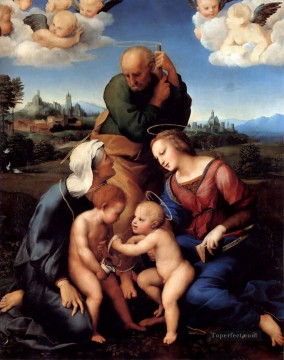  Familia Pintura al %C3%B3leo - La Sagrada Familia con los santos Isabel y Juan, maestro del Renacimiento Rafael